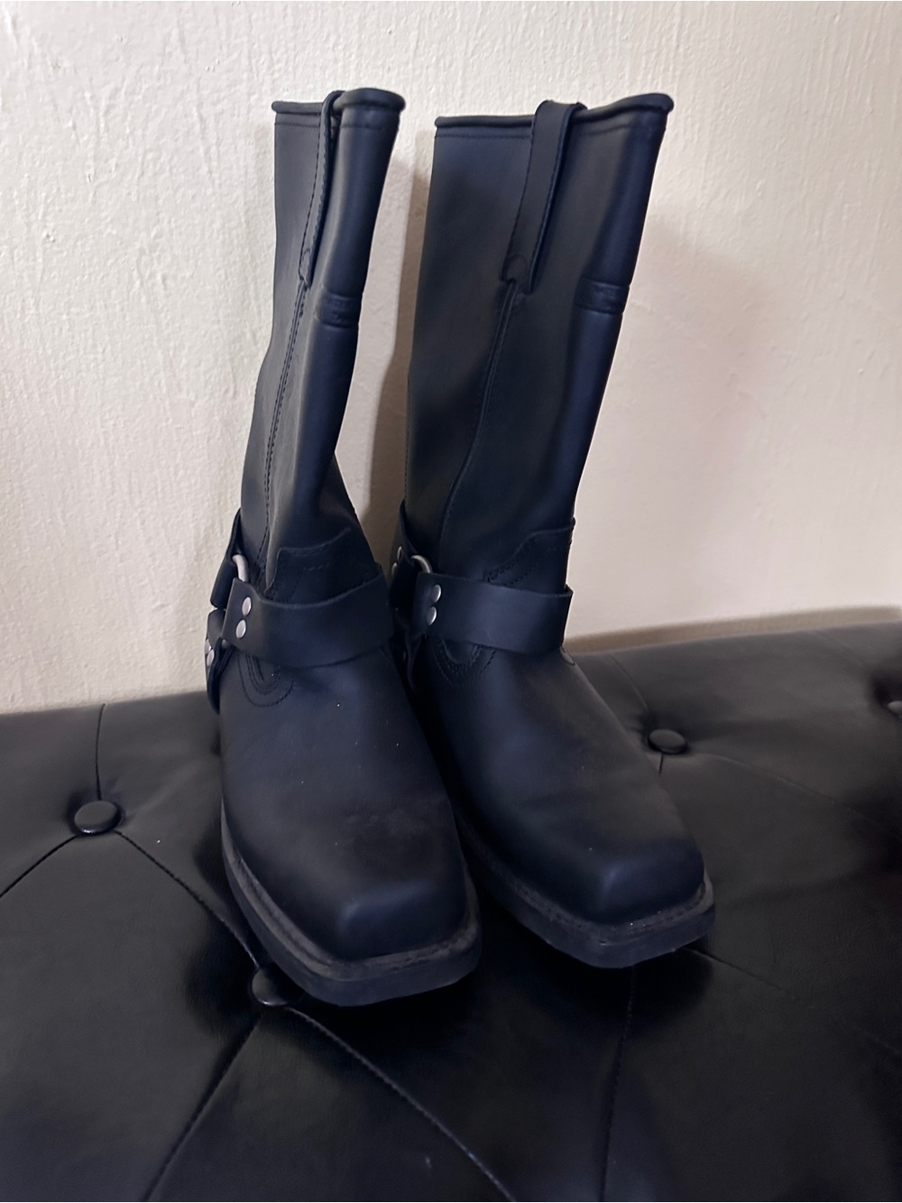 Women's Black Heeled Harness Boots